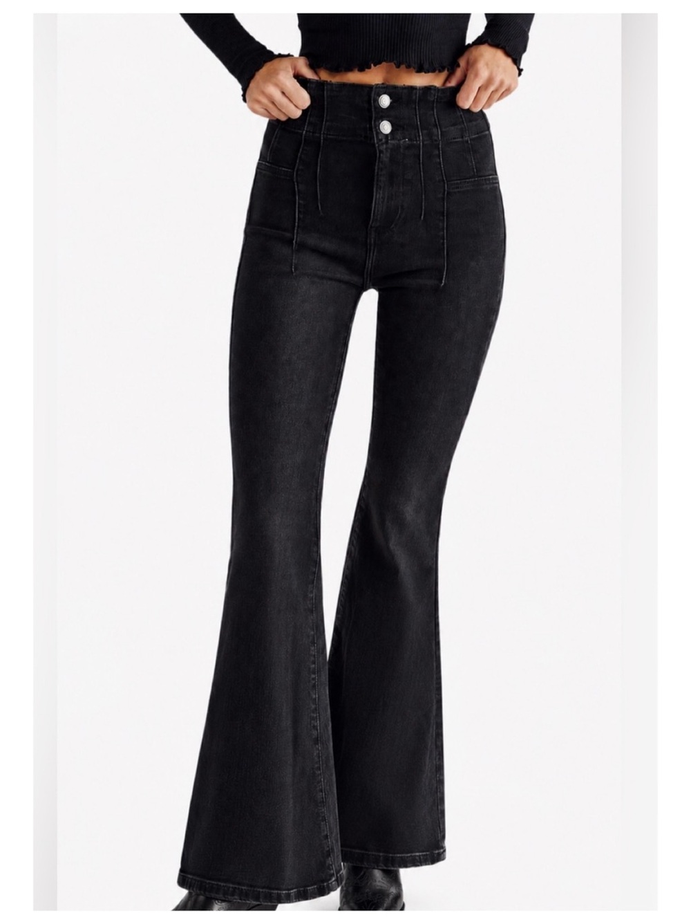 Free People Jayden High Waist Flare Jeans Women's 27 Onyx Boho